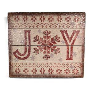 Primitives by Kathy JOY String Art Snowflake Box Sign 12 x 14” Red Nordic Wood